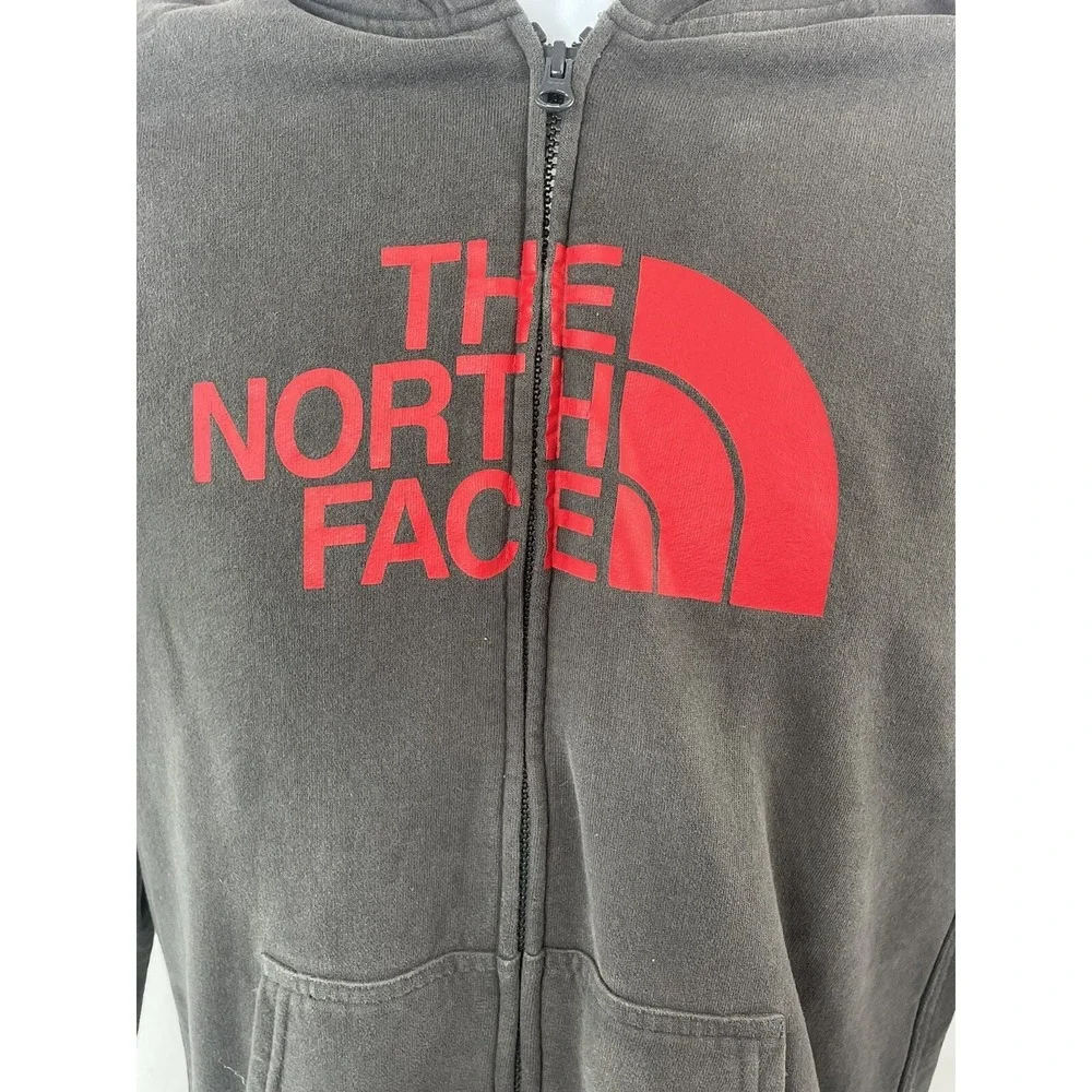 The North Face Hoodie Mens Small Gray Full Zip Sweat Shirt Graphic Print Logo